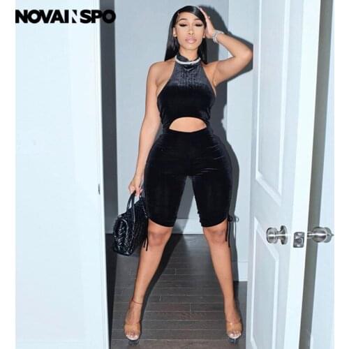 NOVAINSPO Summer Backless Cut Out Sleeveless Aesthetic Jumpsuit For Women 2021 Fashion Casual Sporty Five-Point Soild Short Suit