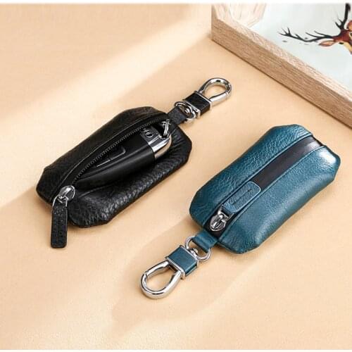 Genuine Leather Car Key Case Men Women Wallets Key Holder Housekeeper Covers Zipper Bag Keychain Cover For Organizer Card Bag