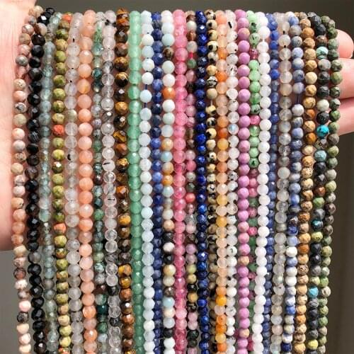 Faceted Natural Stone Bead Sunstone Labradorite Opal Agates Crystal Gems Loose Beads for Jewelry Making DIY Bracelet 15''2/3/4mm