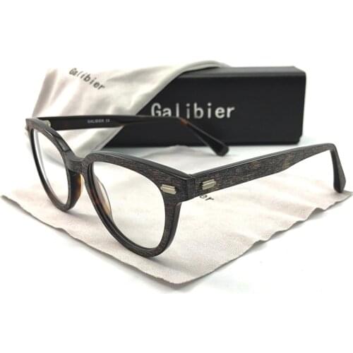 GALIBIER Acetate Round Glasses Frame Men Tortoise Vintage Eyeglass Frames Men Rivet Wood Glasses Frame Women Optical