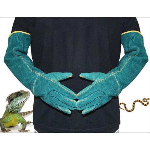 1Pair Cowhide Reptile Handling Gloves Extra Long Wild Animal Training Glove for Reptile Handlers, Animal Control Staff