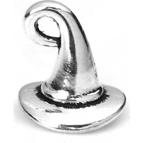 DoreenBeads Zinc Based Alloy Pendant Halloween Witch Hat Silver Color For DIY Party Gifts Jewelry DIY 12mm x 11mm, 10 PCs