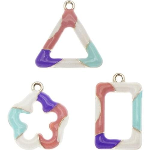 Julie Wang 4PCS Enamel Geometric Charms Alloy Triangle Rectangle Flower Pendant Bracelet Earrings Jewelry Making Accessory