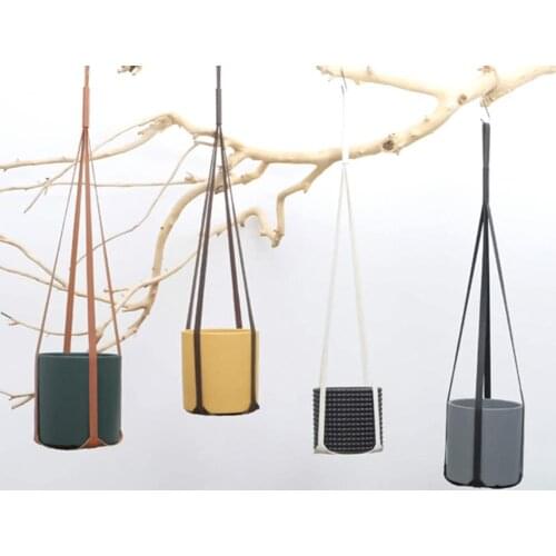 Hanging Basin Multifunctional Adjustable Faux Leather Space-Saving Plant Hanging Basket for Balcony