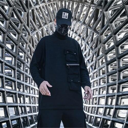 Techwear Streetwear Hip Hop Turtleneck Pullover Men Black Loose Oversize Sport Harajuku Punk Pockets Casual Tactical Pullover
