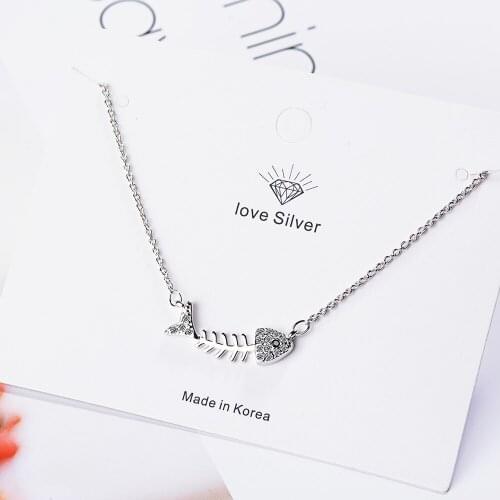 925 Sterling Silver Dainty Micro Zircon Fish Bone Pendant Necklace For Women Clavicle Chain Necklace Jewelry Party Gifts S-N297