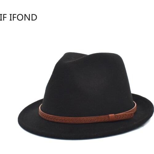 2021 Curl Brim Jazz Fedoras Hats Women Men Wool Panama Gangster Trilby Church Cap Vintage Felt Hats