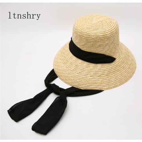 Fashion Wide Brim Floppy Straw Hat Big Ribbon Sun Hat Wide brim Beach Women Summer Hat UV Protect Travel Cap Lady Cap Female