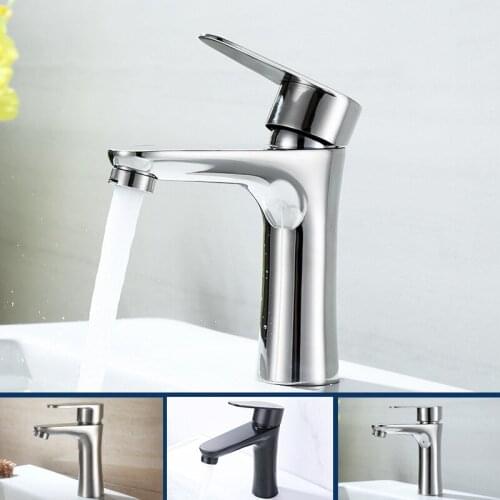 Stainless steel faucet hot and cold basin faucet bathroom wash basin wash face cold and warm basin black paint small waist