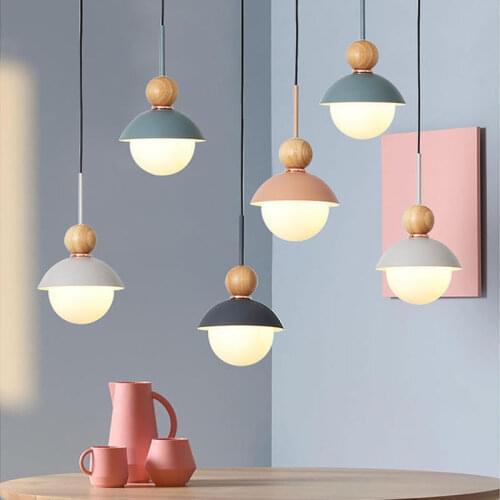 Modern Restaurant Iron Wood Pendant Lights Living Room Bedroom Kitchen Decoration Lighting Fixtures Nordic LED Bar Hanging Lamp