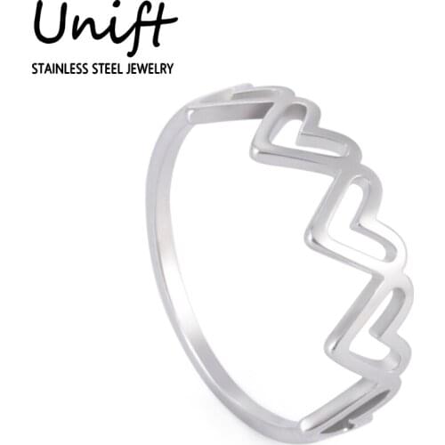 Unift Simple Love Heart-Heart Ring Stainless Steel Womens Ring Fashion Wedding Band Exquisite Cute Party Jewelry Silver Color