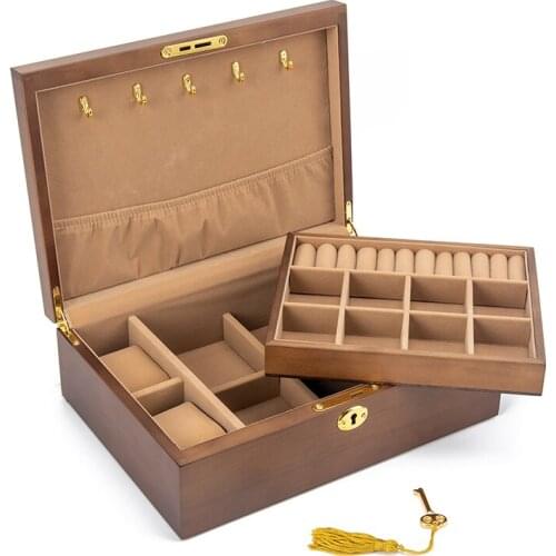 Vintage Solid Wood Jewelry Box Chinese Storage Antique Necklace Earrings Watch High Quality Bracelet