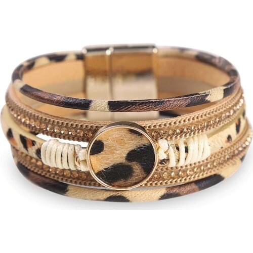 WYBU Four Styles Charm Leopard Bracelets for Women Teen Girls Multilayer Wide Animal Cheetah Print Leather Wrap Bracelet Jewelry