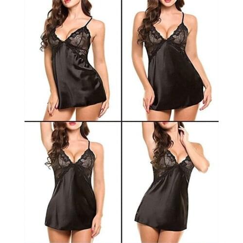 Womens perspective nightdress Lace Sleepshirts braces skirt Nightgown home clothing backless sleepwear Sexy lingerie G-string