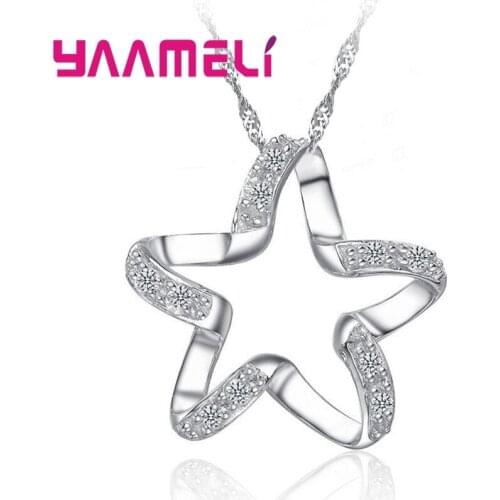 New Sparkling Clear Cubic Zirconia Star Design 925 Sterling Silver Necklace Hot Sale Wedding Jewelry for Women