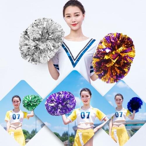 1pc Metallic PET Cheerleader Pom Ppom Girl Cheering Dance Decorator Cheerleading Pompon Pompoms Baton Hhandle colorfast