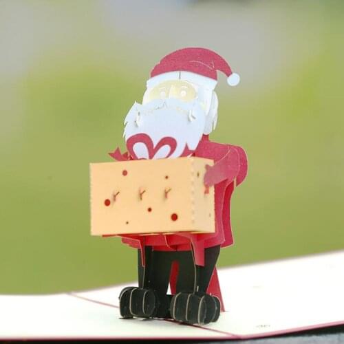 10pcs Handmade Kirigami Origami Santa Claus Box 3D Pop UP Greeting Invitation Card For Wedding Birthday Christmas Party Gift