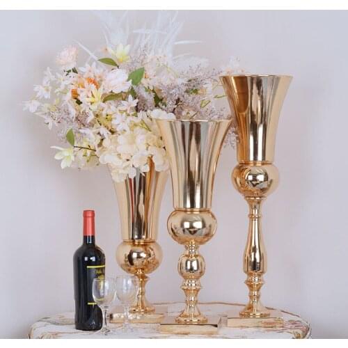 10PCS/LOT Flower Vase Wedding Table Centerpieces Event Road Lead Gold Metal Vases Party Decoration Flower Rack