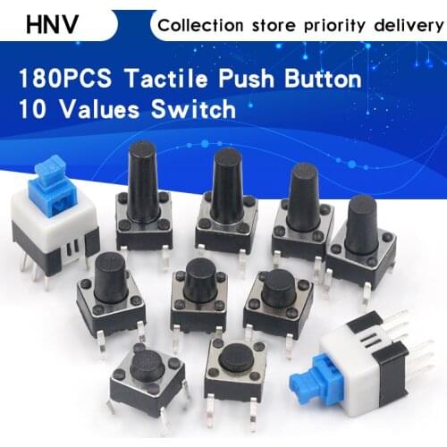 10 Values 180PCS Tactile Push Button Switch Mini Momentary Tact Assortment Kit DIY