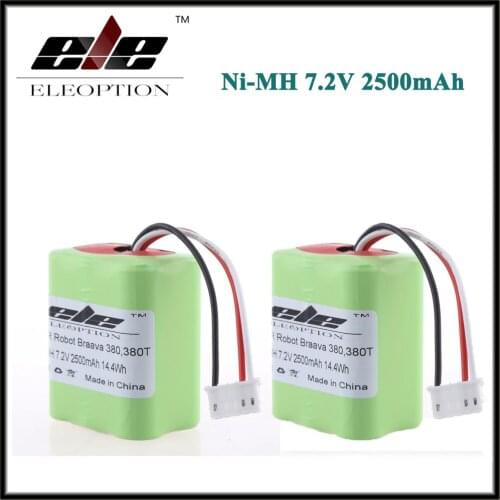 2x Eleoption 2.5Ah 2500mAh Ni-MH 7.2V Rechargeable Battery for iRobot Roomba Braava 380 380T