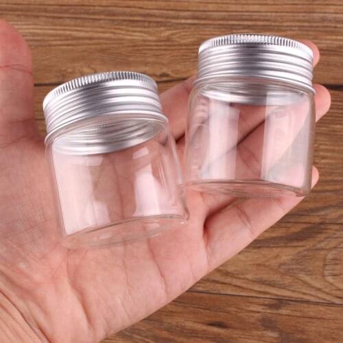 24pcs 50ml Size 47*50mm Transparent Glass Perfume Spice Bottles Tiny Jars Vials With Silver Screw Cap DIY Craft
