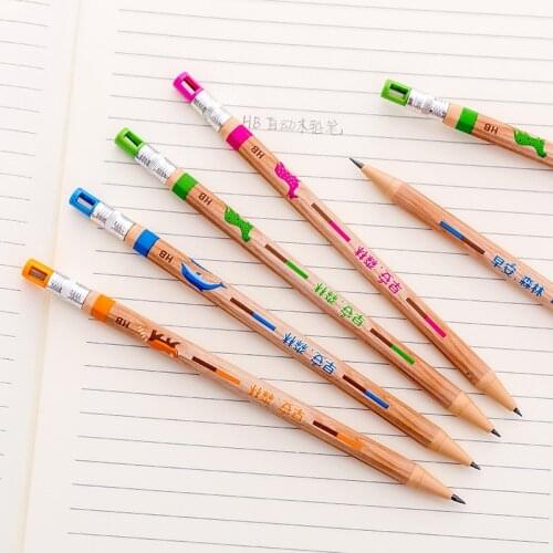 40pcs cute mechanical pencil 2.0mm with sharpener cute Imitation wood automatic pencil for school study supplies stationery gift