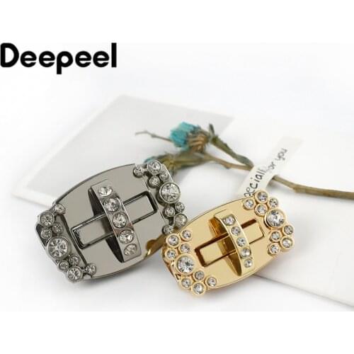 5pcs Deepeel 45X25mm/51X35mm Rhinestone Decor Leather Bag Lock Clasp Metal Twist Locks Buckle DIY Craft Hardware Accessories