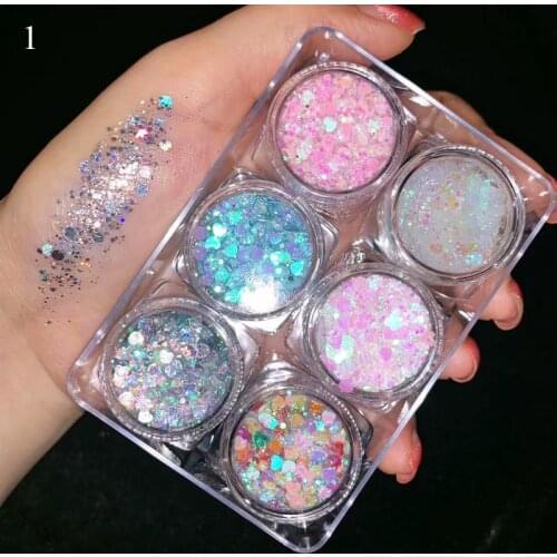 6 Colors/Pack Glue Free Makeup Loose Diamond Glitter Festival Party Cosmetics Sequins Eyeshadow for Eyes Skin Face