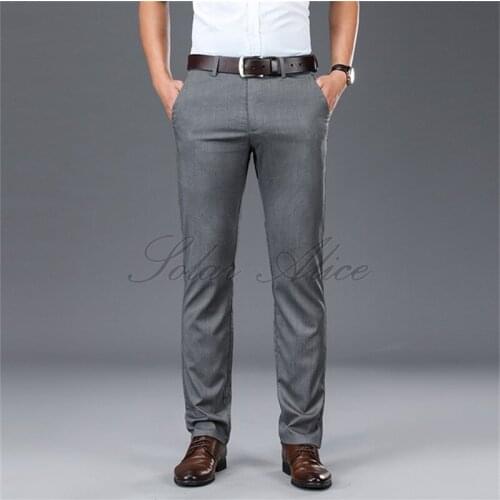 Free Shipping 2020 Mens Summer New High-Waist Straight Casual Pants Business Simple Elastic Middle-aged Casual Pants