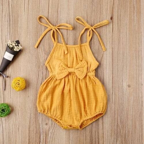 Newborn Baby Girl Bowknot Bodysuit Summer Baby Clothes Sleeveless Strap Belt Jumpsuit Cute Baby Girl Cotton Bodysuits 0-24M