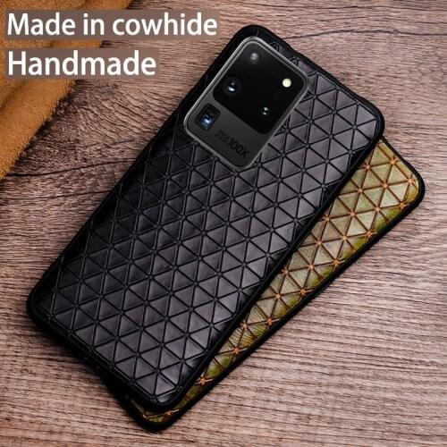 Genuine Leather Phone Case For Samsung Galaxy Note 20 10 9 8 S20 Ultra S10 S10e S9 S8 Plus Luxury Natural Cowhide Triangle Cover