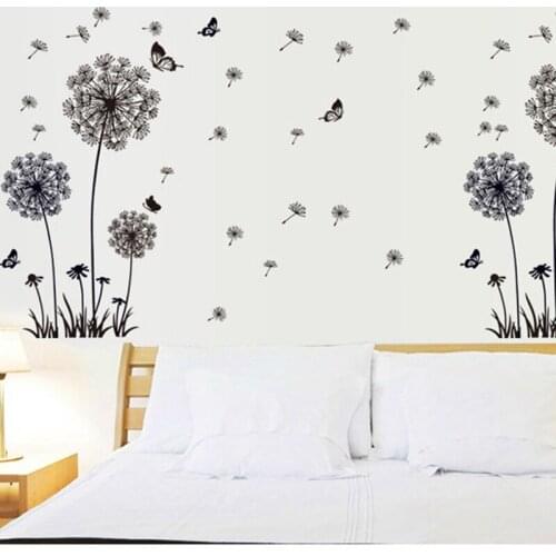 Black Dandelion Wall Sticker Butterflies on the Wall Living Room Bedroom Window Decoration Mural Art Decals Home Decor Stickers