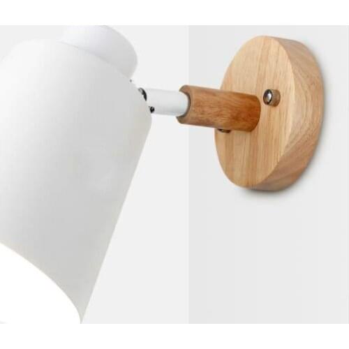 Wooden wall lights bedside wall lamp wall sconce modern wall light for bedroom Nordic Colorful 6 color steering head E27 85-285V
