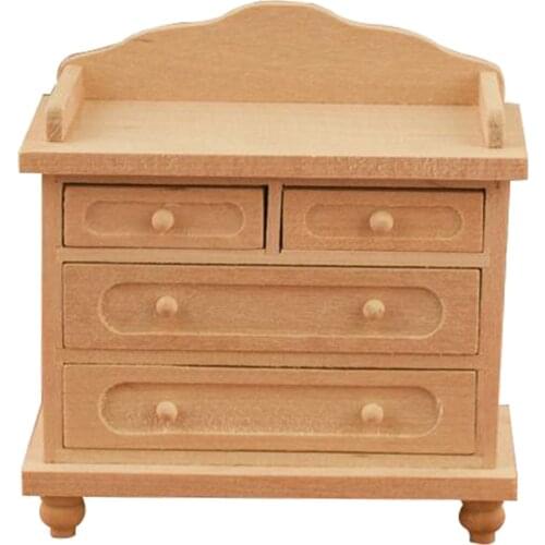 Wooden Mini Cabinet Bedside Table with Drawer Modern Furniture Decorative for 1:12 Dolls House Room Item