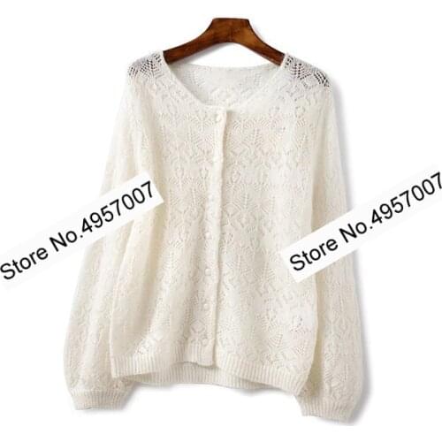 Elfbop Women/Ladies Mohair Wool Blend Knit Sweater Jumper Top - Female Long Sleeve O Neckline Cardigan