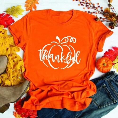 Thankful Pumpkin Halloween Women Orange T-shirt Graphic Harajuku Tees Short Sleeve Grunge Women Tshirt Tumblr Clothes Camisetas