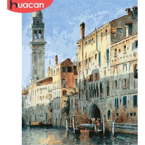HUACAN DIY Pictures By Number City Kits Painting By Numbers Seascape Drawing On Canvas Hand Painted Picture Art Gift Home Decor