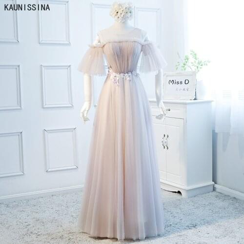 KAUNISSINA Pink Bridesmaid Dresses Long Elegant A Line O-Neck Tulle Appliques Wedding Party Gown Custom Size Brides Maid Dress