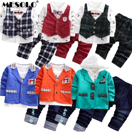 2019 Autumn And Winter Boys Baby Clothes Suit Gentleman Fashion Suit Jacket Shirt Pants 3 Pcs Set Cartoon Vest T-shirt Top