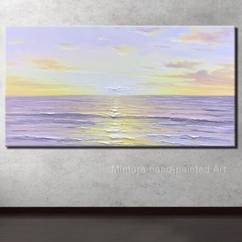 Mintura 100% Hand Painted Modern Dawn Seascape Knife Oil Paintings On Canvas Wall Art Pictures For Living Room Home Decoration