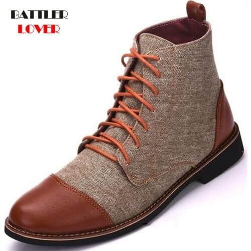 2019 Cotton Leather Men Boots Autumn Winter Ankle Boots Fashion Footwear Lace Up Shoes Mens High Quality Shoe Vintage Men Shoes
