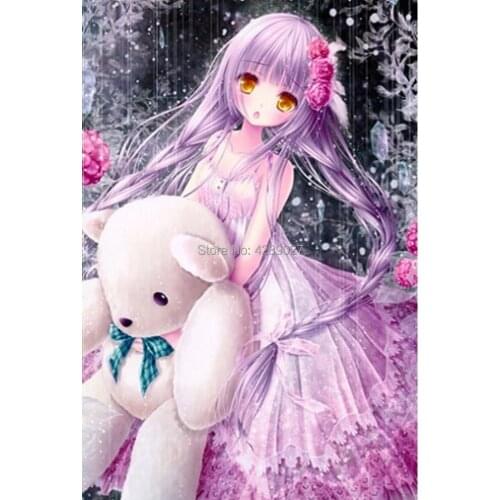 MYTIAN 5D DIY Diamond Painting Art,Cartoon Girl Hugging White Bear,Full Drill Diamond Embroidery Cross Stitch Home Decor Gift