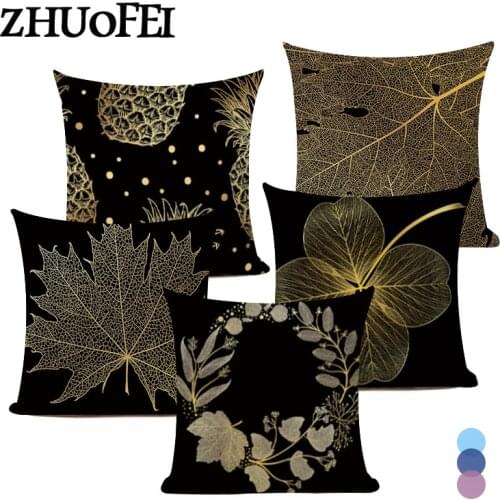 Black Printing Cushion Covers Yellow Leaf Polyester Pillowcase Living Room Party Sofa Seat Decor Throw Pillow Covers C0019