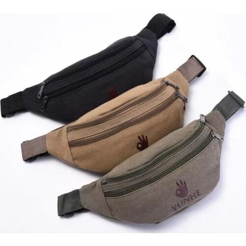 New Fashion Canvas Mens Sports Waist Pack Creative OK Gesture Printing Washed Canvas Bag Factory Wholesale
