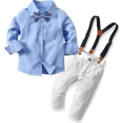 2021 Autumn New Kid Banquet Party Formal Suit Boys Gentleman Set Infant Baby Boy Shirt Sling Pants Bow-tie 3 Piece 1-6 Years Old