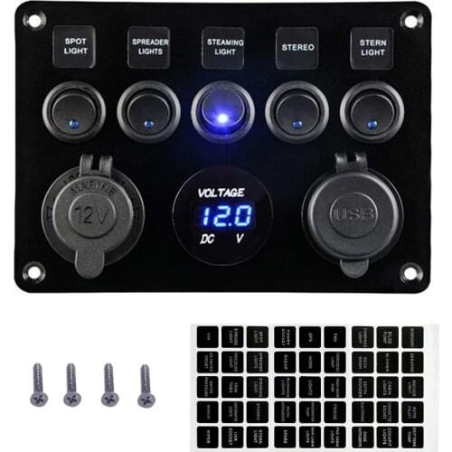 Yacht Boat Switch Panel Dual USB Socket Charger LED Voltmeter 4.2 Power Outlet for Car Boat Truck Camper