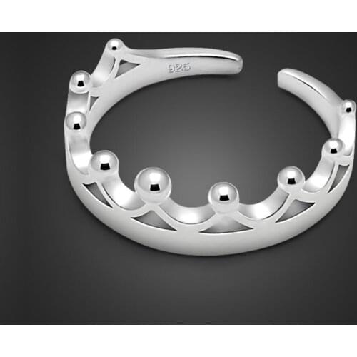 Genuine 100%925 Sterling Silver Ring For Women Crown Exaggerated Opening Adjustable Rings Anillo Bijoux Fine Jewelry Gifts