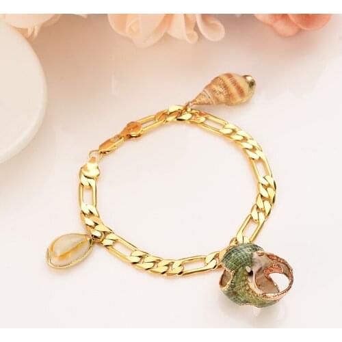 PNG Charm conch shell starfish link Bracelet for Women Gold Christmas gifts cute kids girls Hand Chain Jewelry anklets Arab gift