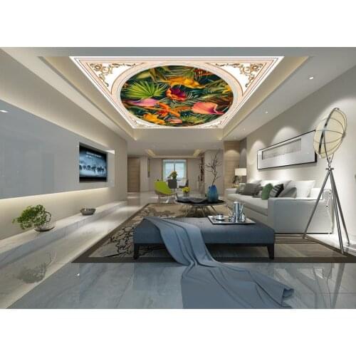 Custom 3d ceiling murals Hand-painted tropical plants wallpapers for living room ceiling wallpaper photo wall mural for ceiling