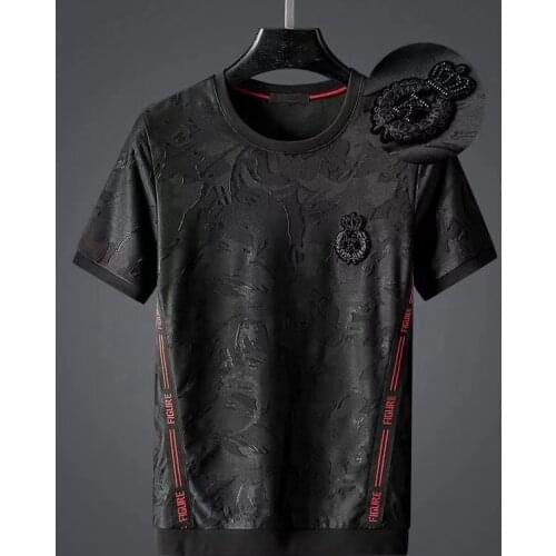 Luxury fashion brand mens short sleeve T shirt personalized jacquard embroidery plus half sleeve mens bottoming shirt